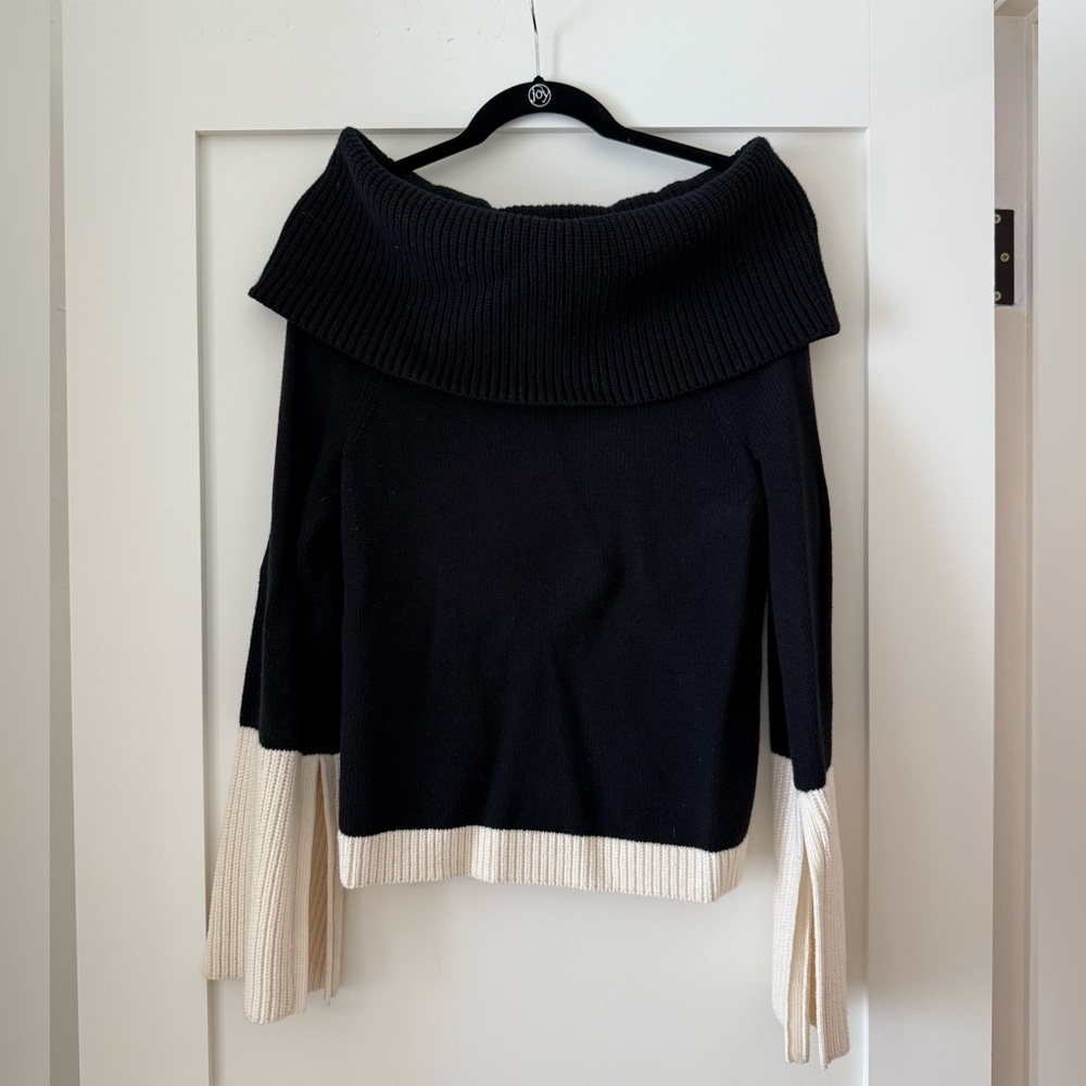 Intermix Off-the-Shoulder Black and Cream Women's Sweater Sz L